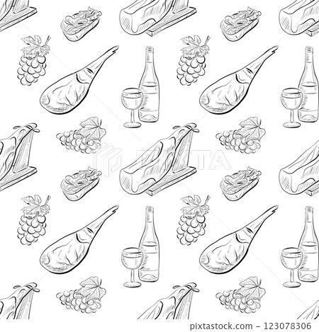 vector seamless pattern line art elements - food, cuisine 123078306