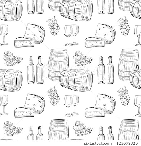 vector seamless pattern line art elements - food, cuisine 123078329