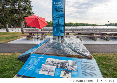 Sainte-Anne-de-Bellevue, Quebec, Canada - August 27 2021 : Sainte-Anne-de-Bellevue Canal National Historic Site of Canada. 123078494