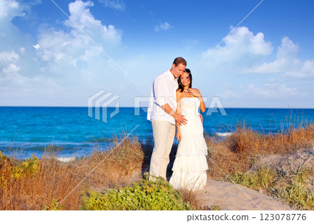 couple in love in the beach on Mediterranean 123078776