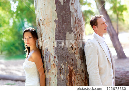 Couple happy in love at park outdoor tree 123078880