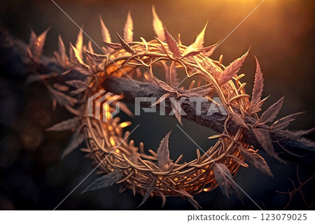 Crown of thorns on golden light background 123079025