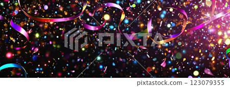 Multicolored light effect and zigzag ribbons falling from above. 123079355