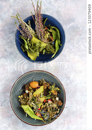 Collection of dried herbs. Collection of dried herbs. 123079409