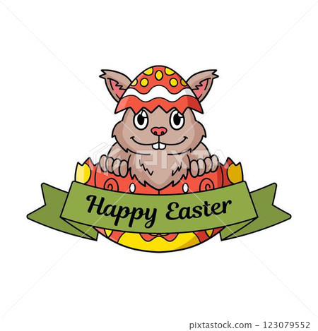 Happy Easter Typography Isolated White Background  123079552