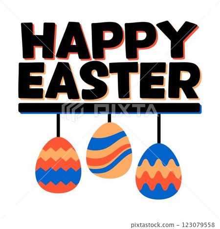 Happy Easter Typography Isolated White Background  123079558