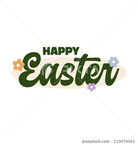 Happy Easter Typography Isolated White Background  123079563