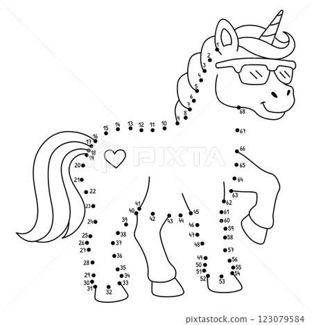 Dot to Dot Unicorn Wearing Sunglasses Isolated  123079584