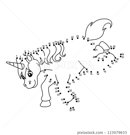 Dot to Dot Falling Unicorn Isolated Coloring Page 123079633