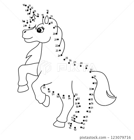 Dot to Dot Unicorn Isolated Coloring Page for Kids 123079716