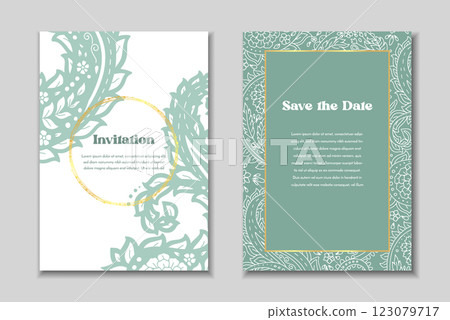 Two greeting cards set with paisley motifs Two greeting cards set with paisley motifs 123079717