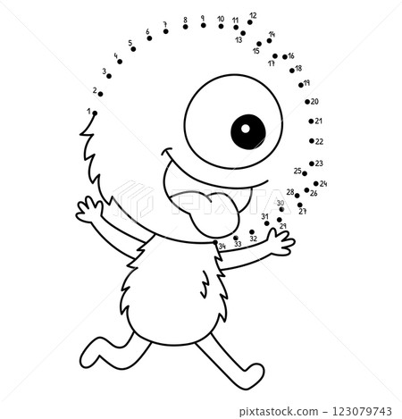 Dot to Dot One Eyed Monster Isolated Coloring Page 123079743