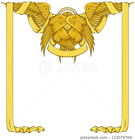 Angel with six wings and surrounded by ribbon Angel with six wings and surrounded by ribbon 123079769
