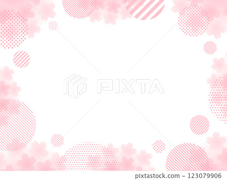 粉紅色櫻花與點條紋圖案圓形裝飾框 粉紅色櫻花與點條紋圖案圓形裝飾框 123079906