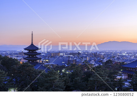 奈良夜景：興福寺五重塔與街景（奈良縣奈良市） 123080052