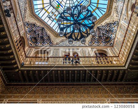 Intricately Designed Traditional Arabic Wall in Royal Casino of Murcia, Spain 123080058