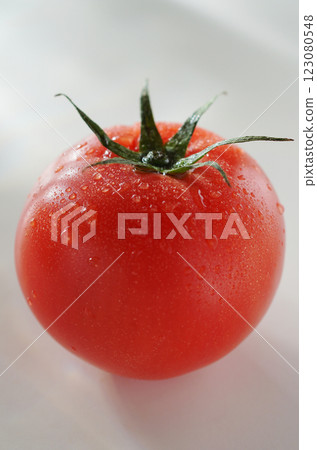 番茄與水滴(白色背景) 番茄與水滴(白色背景) 123080548