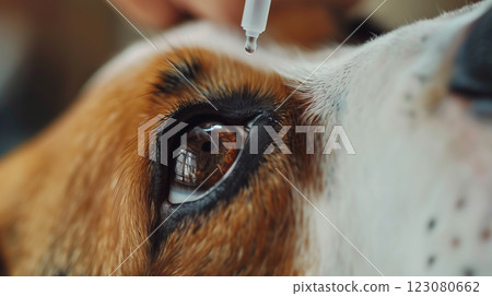 veterinarian ophthalmology doctor instilling eye drops to dog's eyes, banner, installation of medicaments veterinarian ophthalmology doctor instilling eye drops to dog's eyes, banner, installation of medicaments 123080662