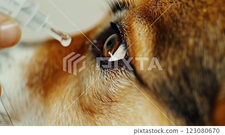 veterinarian ophthalmology doctor instilling eye drops to dog's eyes, banner, installation of medicaments veterinarian ophthalmology doctor instilling eye drops to dog's eyes, banner, installation of medicaments 123080670