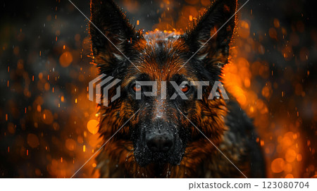 Strong and Serious: Portrait of German Shepherd Dog. Generative AI 123080704