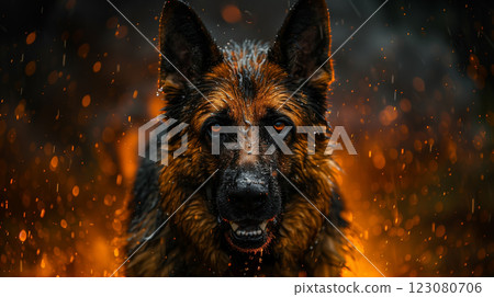 Strong and Serious: Portrait of German Shepherd Dog. Generative AI 123080706