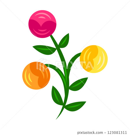 Illustration of pretty flower. Beautiful decorative bud with leaves. Illustration of pretty flower. Beautiful decorative bud with leaves. 123081311