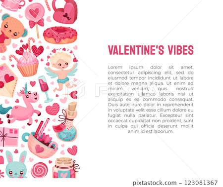Valentines Day Symbol and Attribute with Heart Banner Design Vector Template Valentines Day Symbol and Attribute with Heart Banner Design Vector Template 123081367