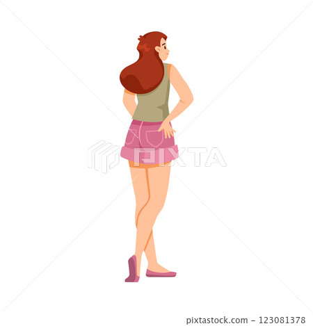 Woman Standing Pose for Photo Have Vacation at Sea Vector Illustration 123081378