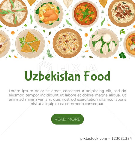 Uzbek Cuisine Dish and Meal Banner Design Vector Template 123081384