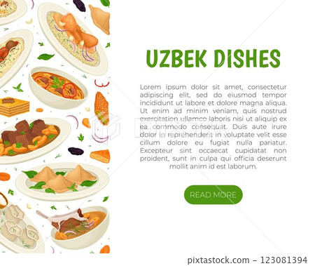 Uzbek Cuisine Dish and Meal Banner Design Vector Template Uzbek Cuisine Dish and Meal Banner Design Vector Template 123081394