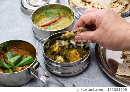 Retro Indian lunch box 123081396