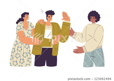 Unwanted Hugs with Man Feel Annoyed from Unwelcome Awkward Touch Vector Illustration Unwanted Hugs with Man Feel Annoyed from Unwelcome Awkward Touch Vector Illustration 123081494