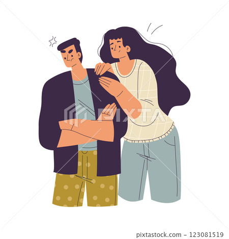 Unwanted Hugs with Man Feel Annoyed from Unwelcome Awkward Touch of Woman Vector Illustration 123081519