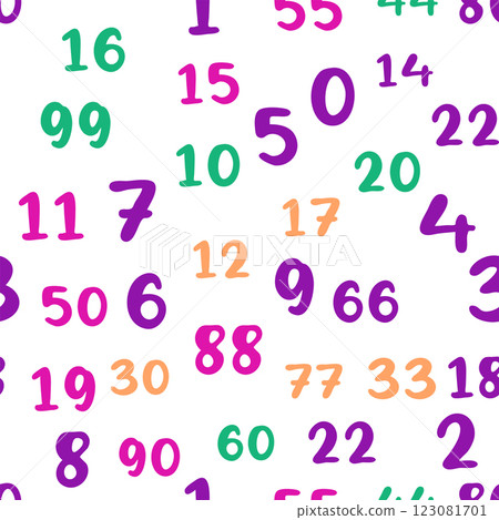 Seamless pattern with beautiful numbers. Ten, twenty, thirty, forty, fifty, sixty, seventy, eighty, ten hundred. Algebra and geometry 123081701
