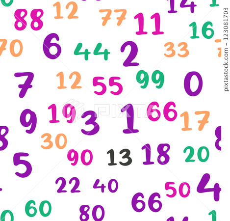 Seamless pattern with beautiful numbers. Ten, twenty, thirty, forty, fifty, sixty, seventy, eighty, ten hundred. Algebra and geometry 123081703