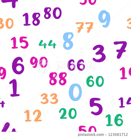 Seamless pattern with beautiful numbers. Ten, twenty, thirty, forty, fifty, sixty, seventy, eighty, ten hundred. Algebra and geometry 123081712
