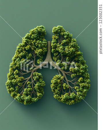 Green trees in the forest form the shape of human lungs 123082351