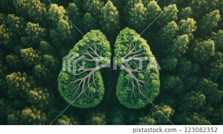 森林中的綠樹組成人體肺部形狀 森林中的綠樹組成人體肺部形狀 123082352