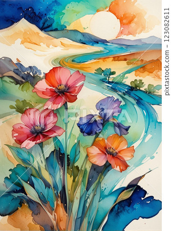 Fantastic watercolor flowers 123082611