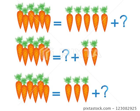 Educational games for children, on the composition of the six, example with carrots. Educational games for children, on the composition of the six, example with carrots. 123082925