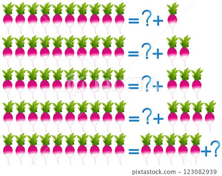 Educational games for children, on the composition of the ten, example radishes. Educational games for children, on the composition of the ten, example radishes. 123082939