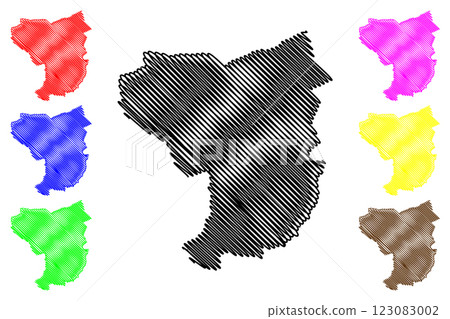 Tamworth Non-metropolitan district, Town and borough (United Kingdom of Great Britain and Northern Ireland, ceremonial county Staffordshire or Staffs, England) map vector illustration, scribble sketch 123083002