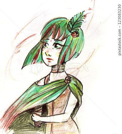 Manga style illustration drawing, sketch 123083230