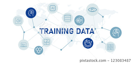Training data icon set with illustration modern technology datum collection learning smart machine system optimization AI artificial intelligence digital smart machine development design 123083487