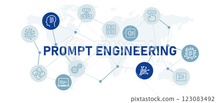 Prompt engineering icon set with illustration generative prompting smart machine bot assistance engine technology device AI artificial intelligence data input design 123083492