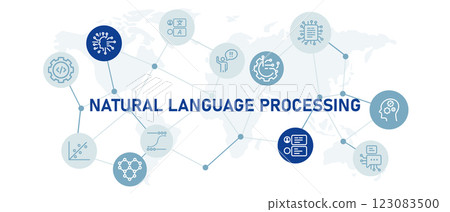 NLP natural language processing AI artificial intelligence system communication smart machine learning linguistic connection programming technology algorithm data analysis icon design illustration NLP natural language processing AI artificial intelligence system communication smart machine learning linguistic connection programming technology algorithm data analysis icon design illustration 123083500