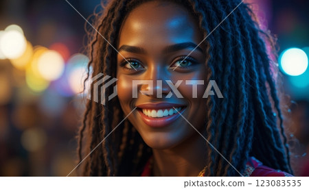 Close-up Portrait of a Beautiful Jamaican Woman with Dreadlocks Close-up Portrait of a Beautiful Jamaican Woman with Dreadlocks 123083535