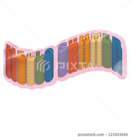 Groovy Hello summer vector pink plastic sticker isolated on transparent background. POP art Hello summer rainbow label, icon, print, banner design template with cartoon text, summer vibe Groovy Hello summer vector pink plastic sticker isolated on transparent background. POP art Hello summer rainbow label, icon, print, banner design template with cartoon text, summer vibe 123083686