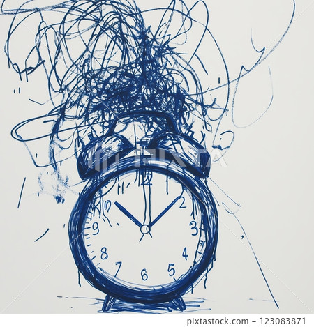 Schematic design of a blue alarm clock ringing with scribbles on a white background Schematic design of a blue alarm clock ringing with scribbles on a white background 123083871