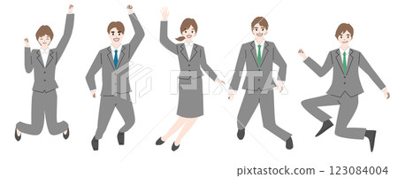 Illustration set of men and women in suits jumping Illustration set of men and women in suits jumping 123084004